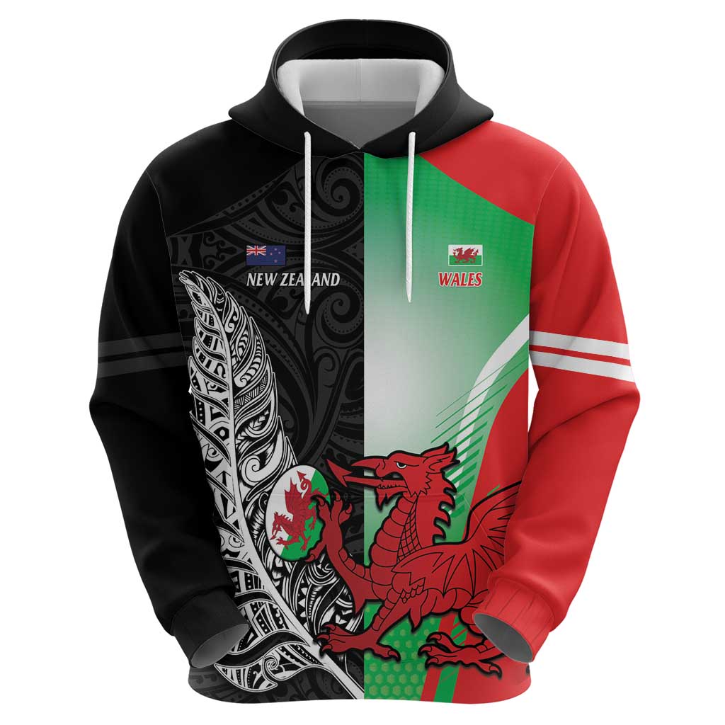 New Zealand and Wales Rugby Custom Hoodie Aotearoa All Black Combine Welsh Dragon LT14