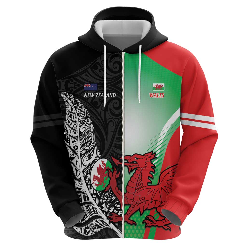 New Zealand and Wales Rugby Custom Hoodie Aotearoa All Black Combine Welsh Dragon LT14