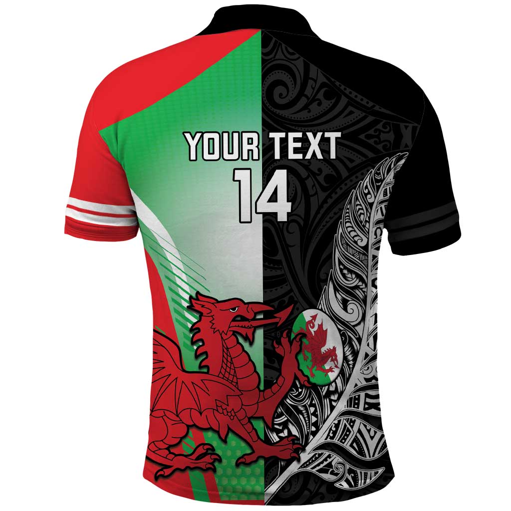 New Zealand and Wales Rugby Custom Polo Shirt Aotearoa All Black Combine Welsh Dragon LT14