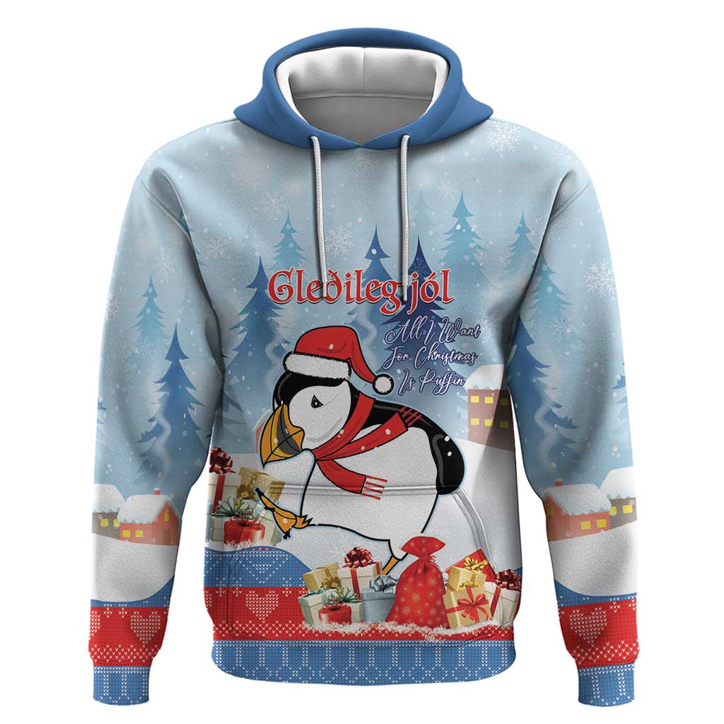 Personalised Puffin Iceland Christmas Hoodie Merry Xmas Winter Vibes LT14
