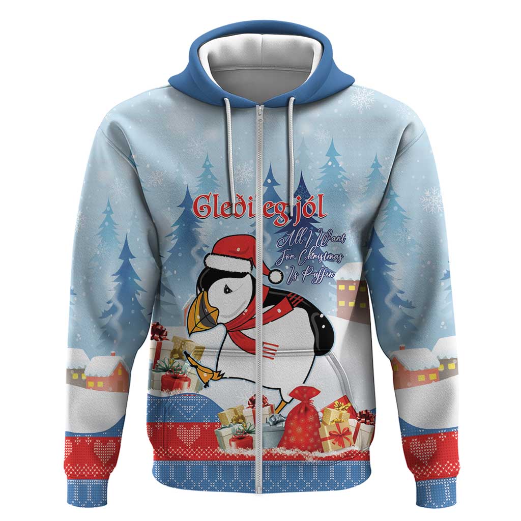 Personalised Puffin Iceland Christmas Hoodie Merry Xmas Winter Vibes LT14