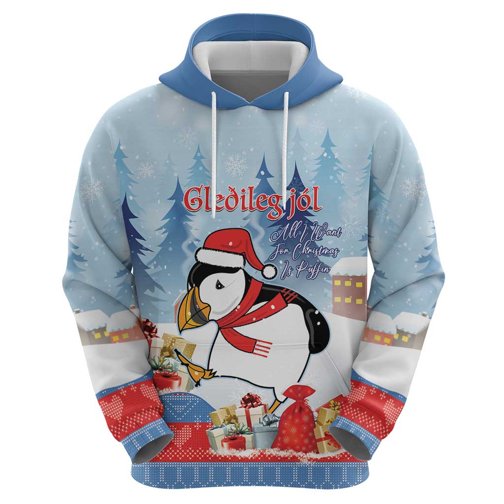 Personalised Puffin Iceland Christmas Hoodie Merry Xmas Winter Vibes LT14