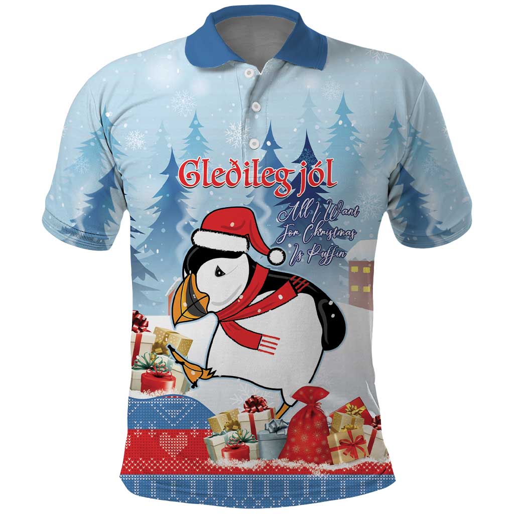 Personalised Puffin Iceland Christmas Polo Shirt Merry Xmas Winter Vibes LT14