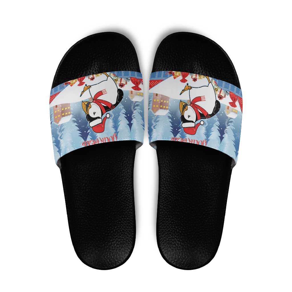 Personalised Puffin Iceland Christmas Slide Sandals Merry Xmas Winter Vibes LT14