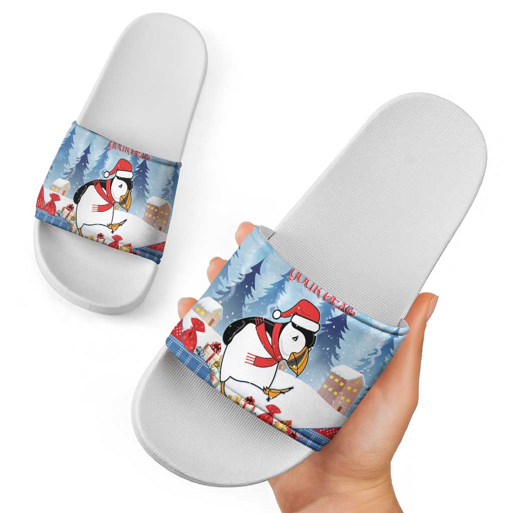 Personalised Puffin Iceland Christmas Slide Sandals Merry Xmas Winter Vibes LT14