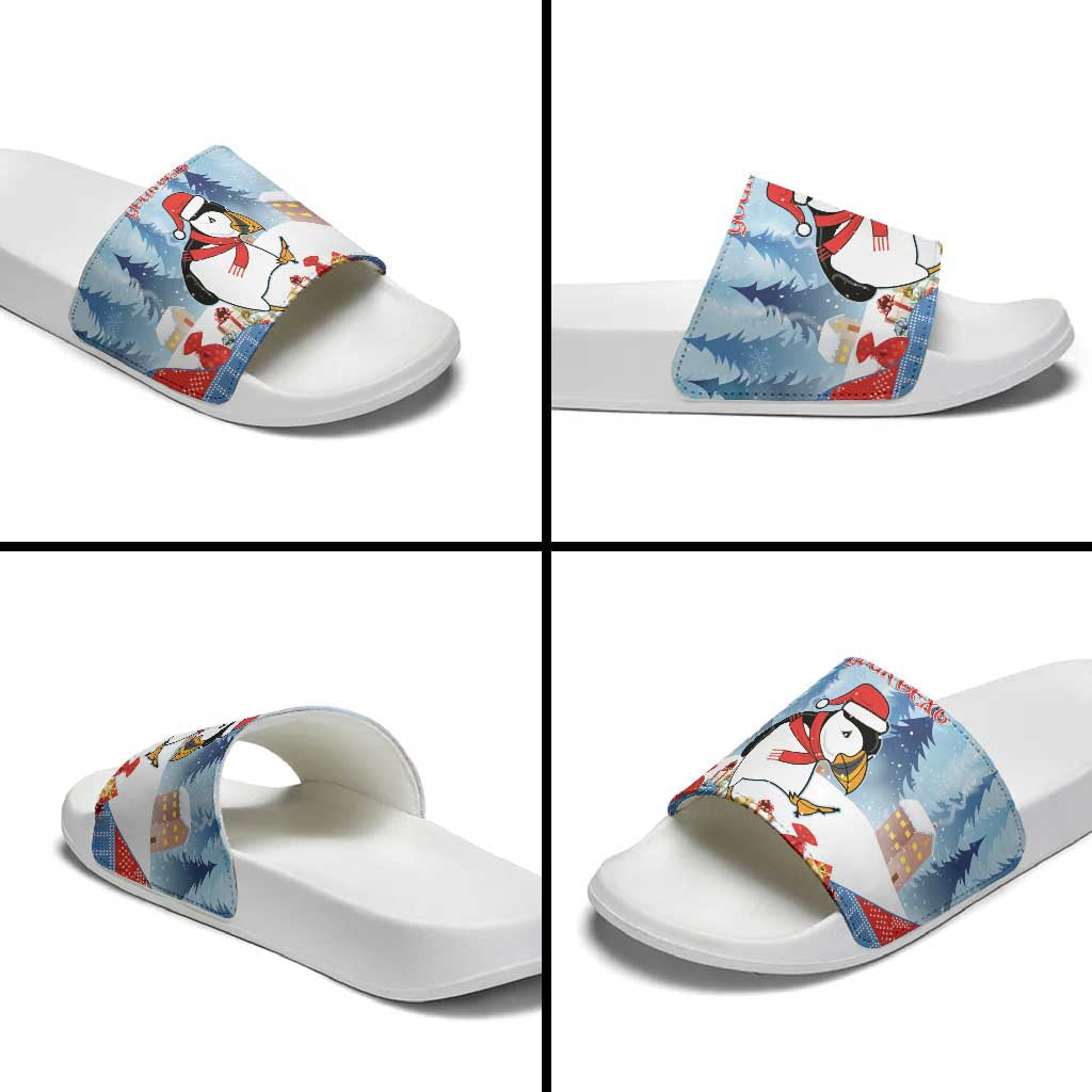 Personalised Puffin Iceland Christmas Slide Sandals Merry Xmas Winter Vibes LT14