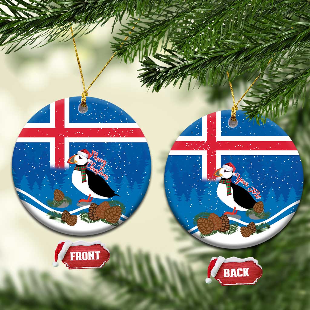 Personalised Iceland Christmas Ceramic Ornament Puffin Santa Winter Flag Style LT14