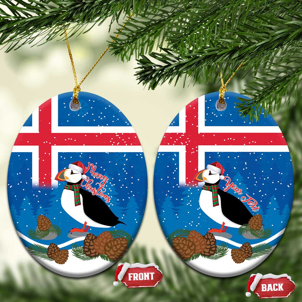 Personalised Iceland Christmas Ceramic Ornament Puffin Santa Winter Flag Style LT14