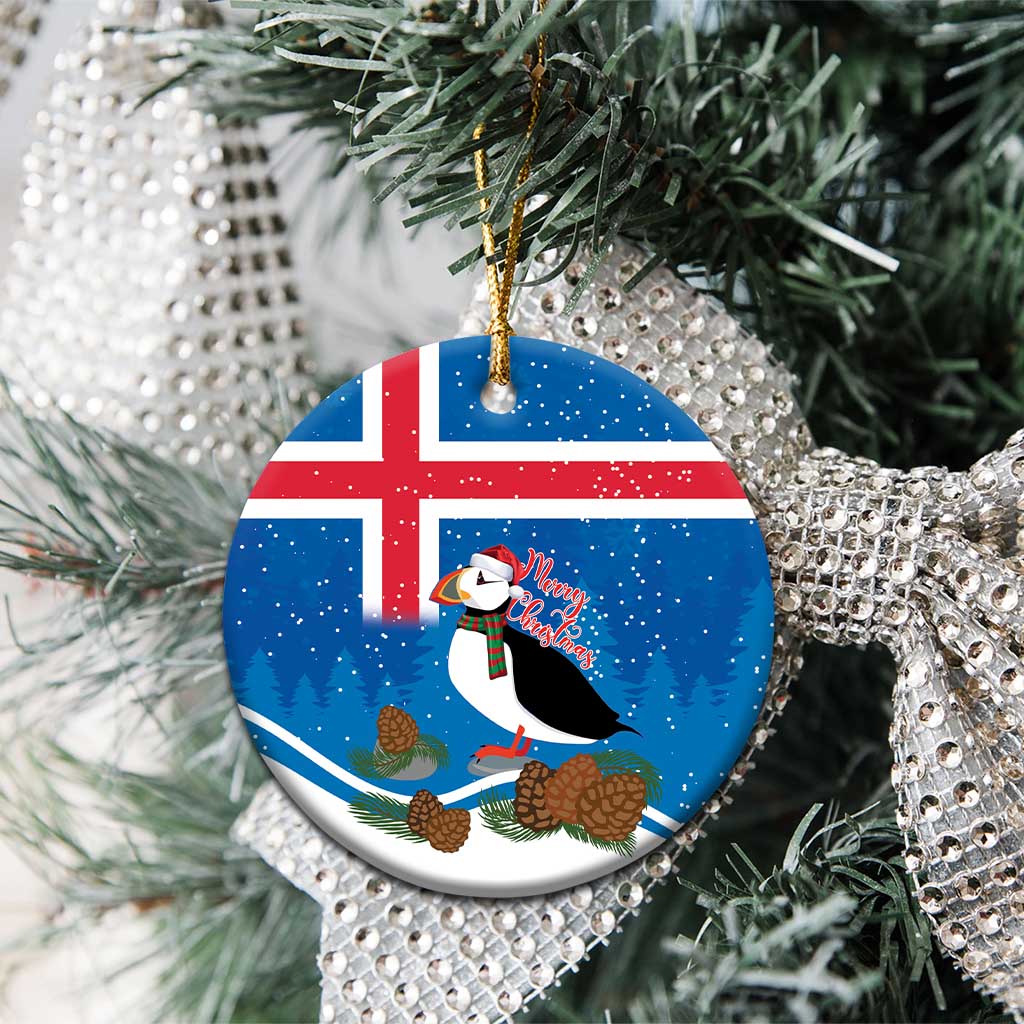 Personalised Iceland Christmas Ceramic Ornament Puffin Santa Winter Flag Style LT14