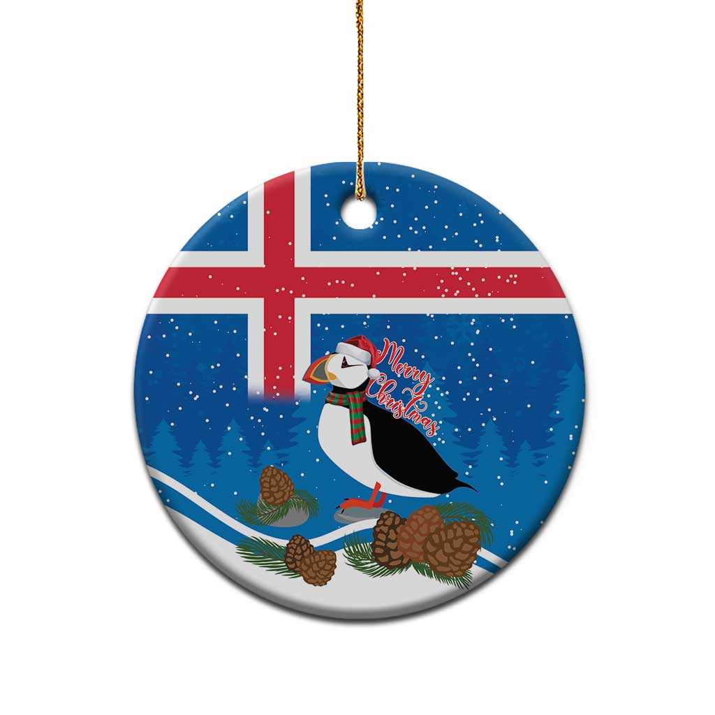 Personalised Iceland Christmas Ceramic Ornament Puffin Santa Winter Flag Style LT14