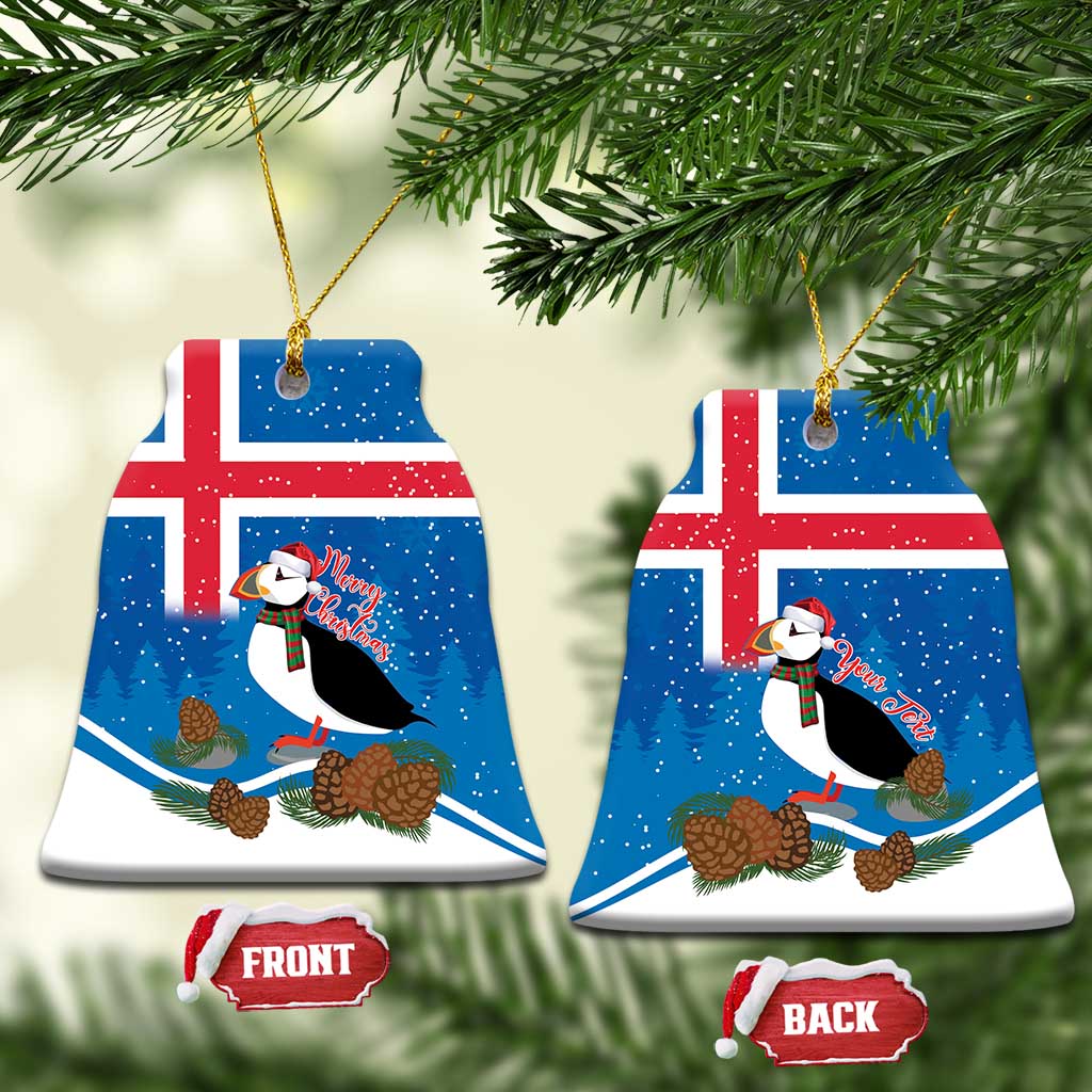 Personalised Iceland Christmas Ceramic Ornament Puffin Santa Winter Flag Style LT14