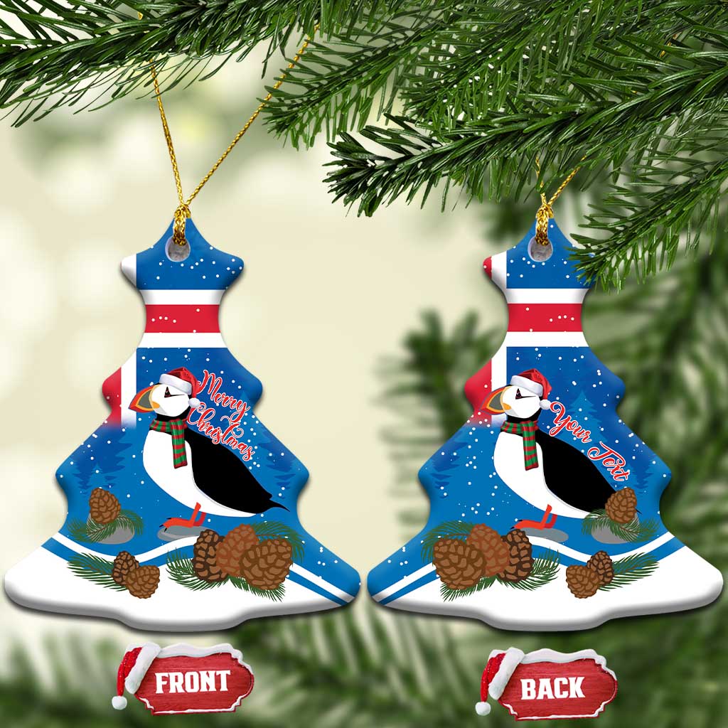 Personalised Iceland Christmas Ceramic Ornament Puffin Santa Winter Flag Style LT14
