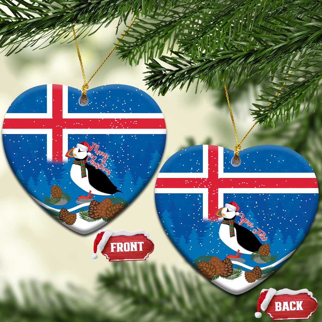 Personalised Iceland Christmas Ceramic Ornament Puffin Santa Winter Flag Style LT14