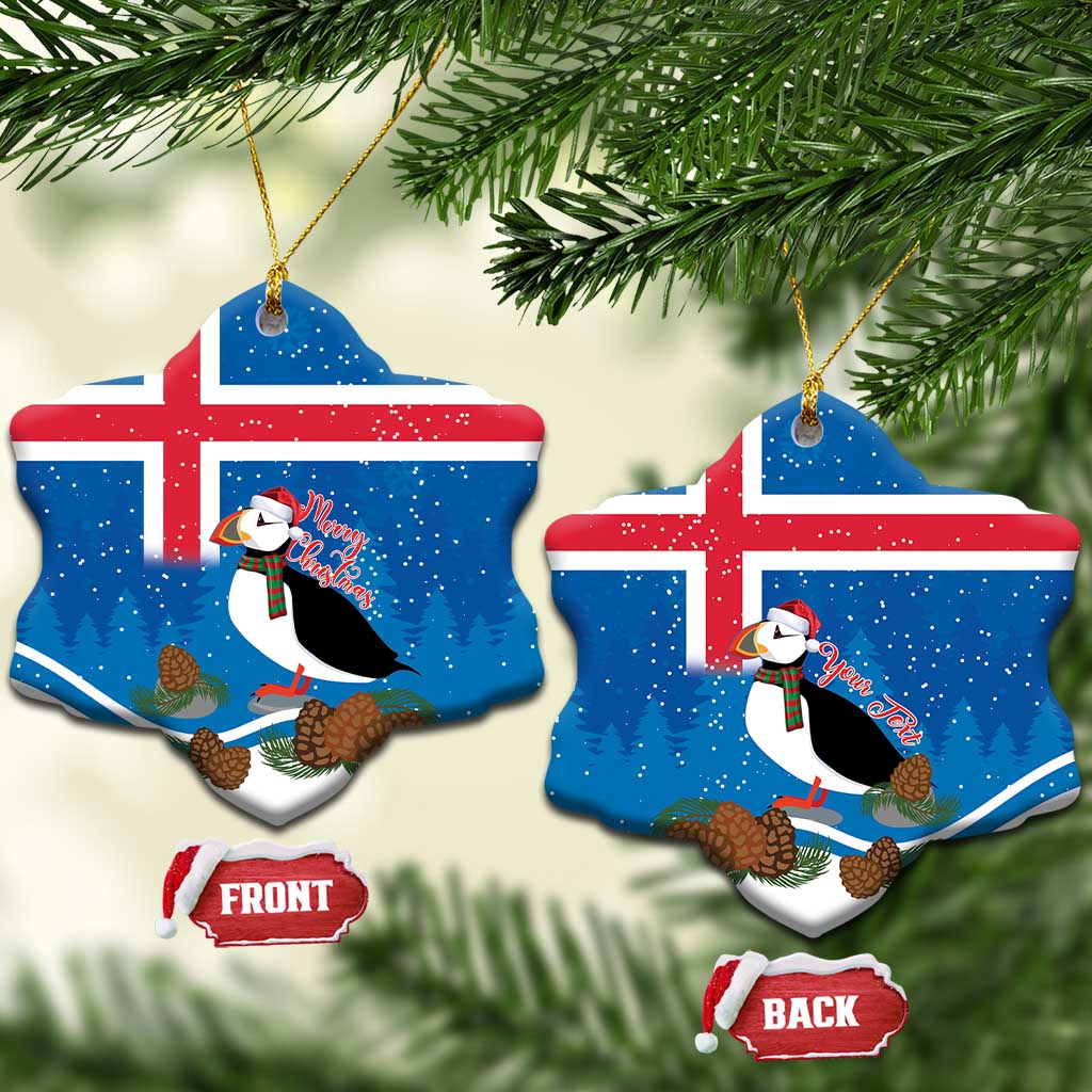 Personalised Iceland Christmas Ceramic Ornament Puffin Santa Winter Flag Style LT14