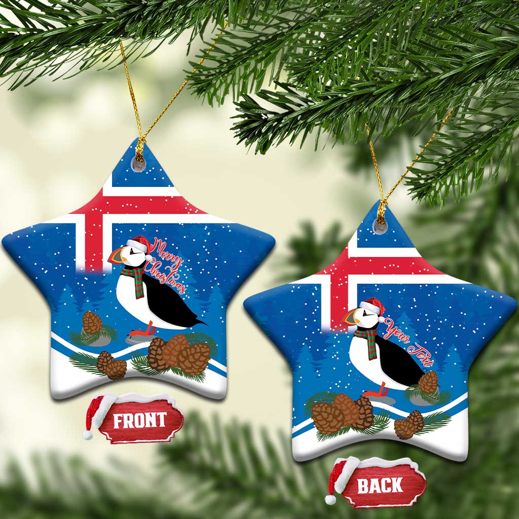 Personalised Iceland Christmas Ceramic Ornament Puffin Santa Winter Flag Style LT14