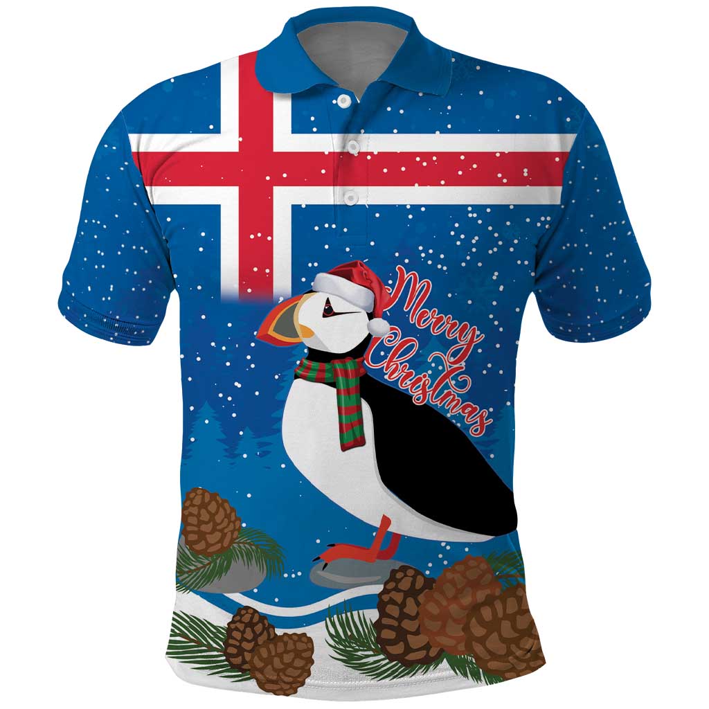 Personalised Iceland Christmas Polo Shirt Puffin Santa Winter Flag Style LT14