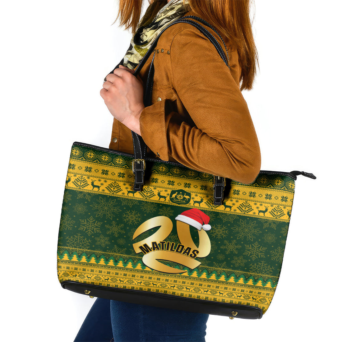 Australia Matildas Christmas Leather Tote Bag Merry Xmas 2023 National Color LT14