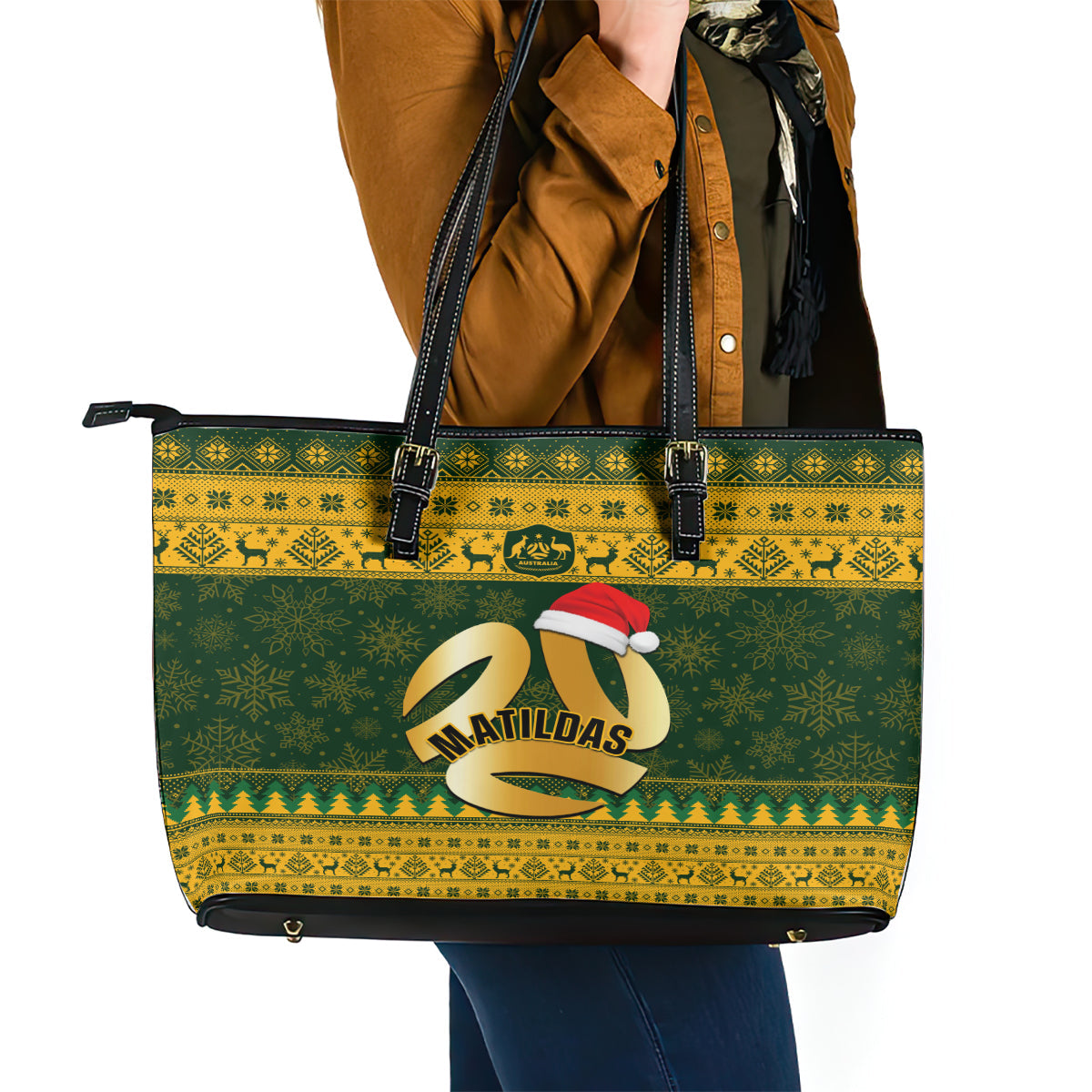 Australia Matildas Christmas Leather Tote Bag Merry Xmas 2023 National Color LT14