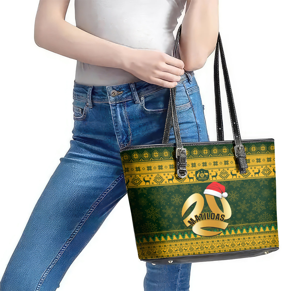 Australia Matildas Christmas Leather Tote Bag Merry Xmas 2023 National Color LT14