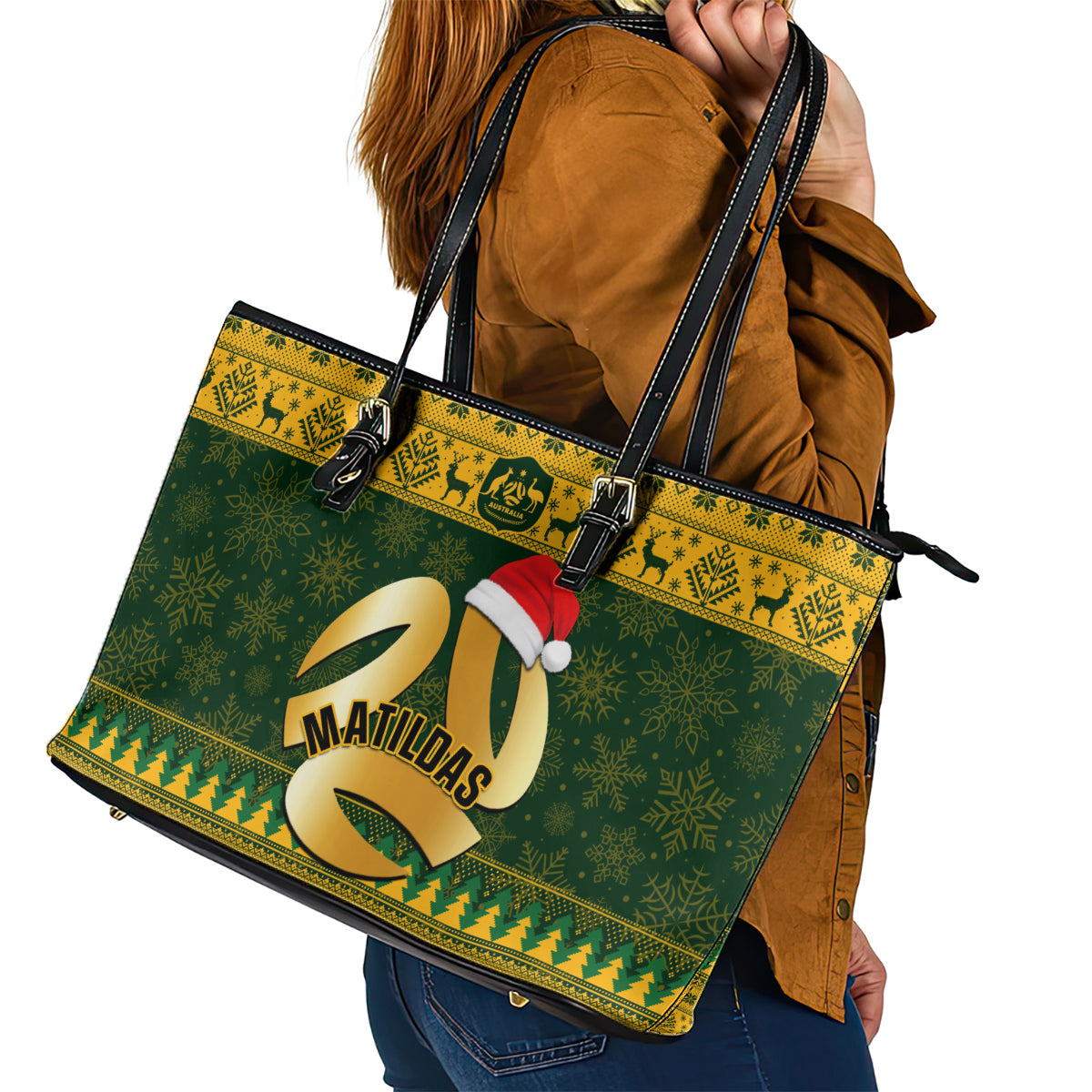 Australia Matildas Christmas Leather Tote Bag Merry Xmas 2023 National Color LT14