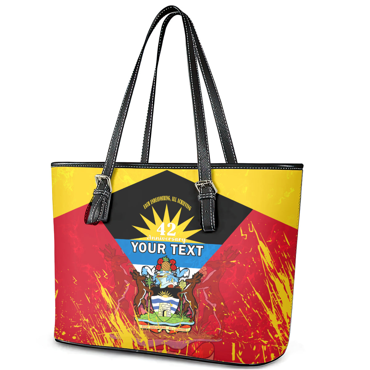 Personalised Antigua And Barbuda Independence Day Leather Tote Bag 42nd Anniversary Flag Style LT14