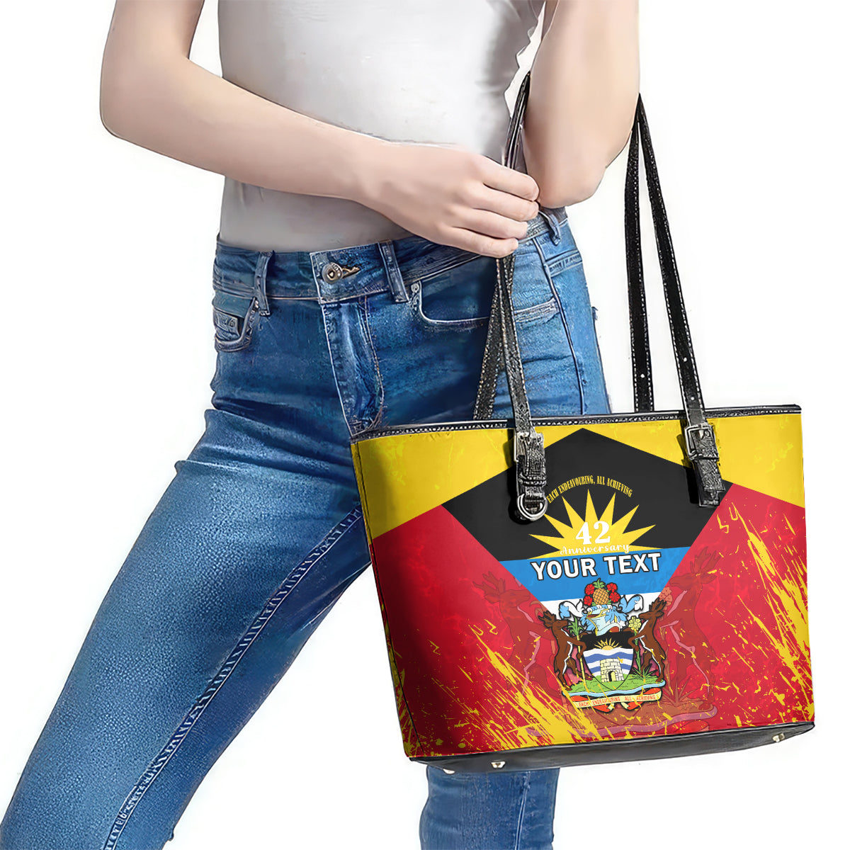 Personalised Antigua And Barbuda Independence Day Leather Tote Bag 42nd Anniversary Flag Style LT14