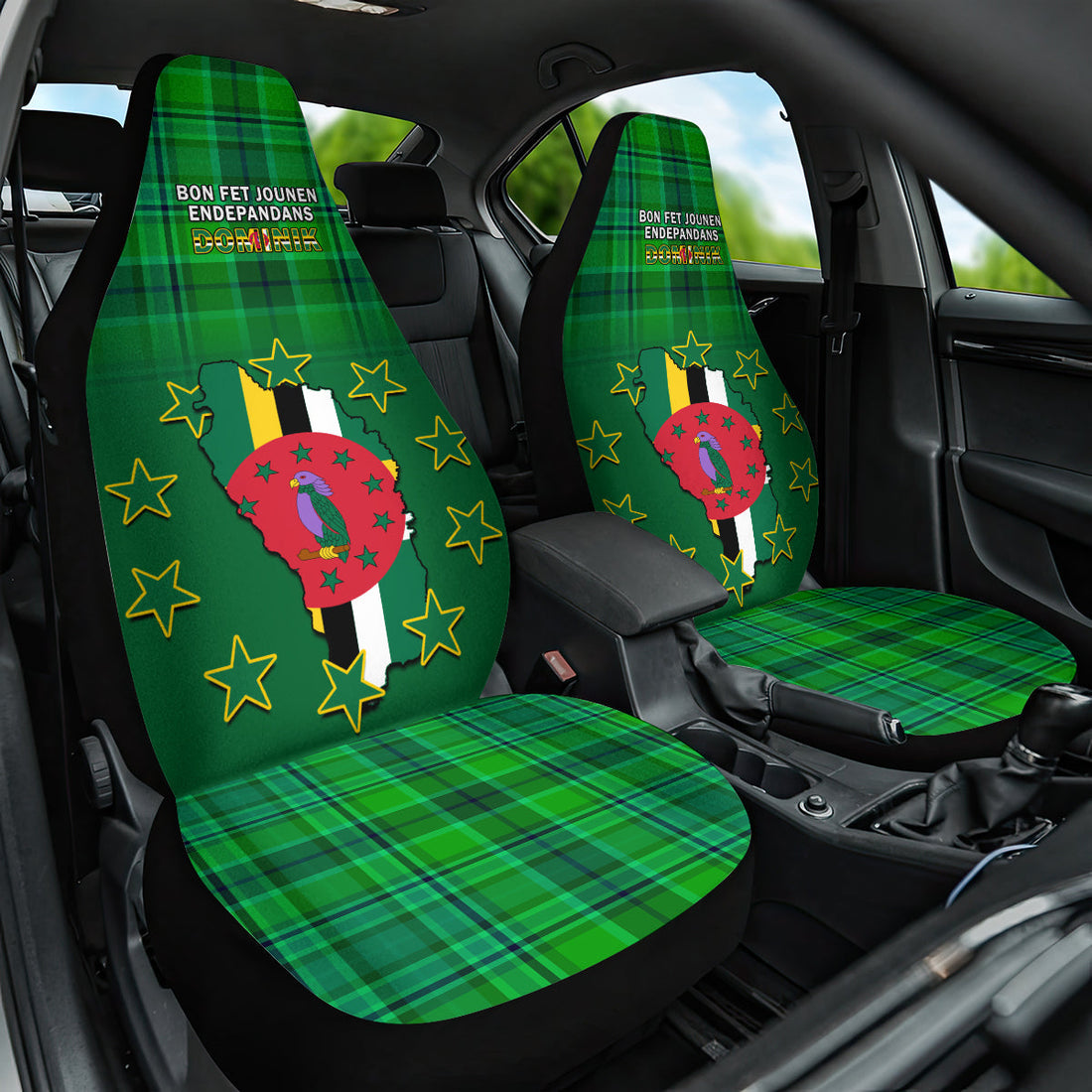 Dominica Independence Day Car Seat Cover Dominik Sisserou Parrot With Madras Pattern LT14