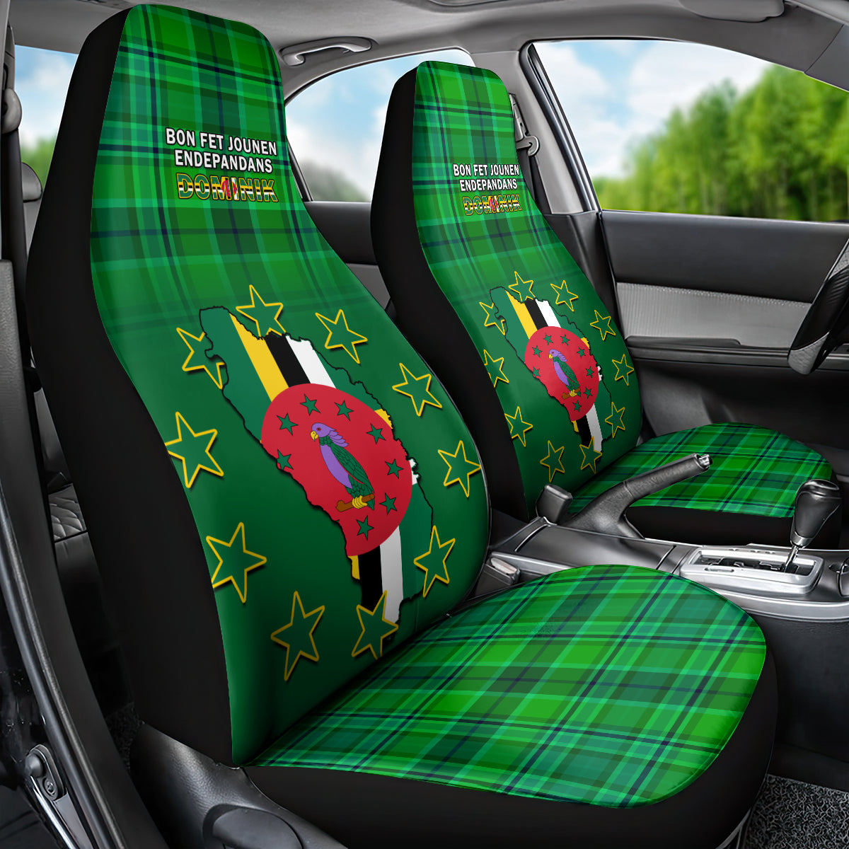 Dominica Independence Day Car Seat Cover Dominik Sisserou Parrot With Madras Pattern LT14