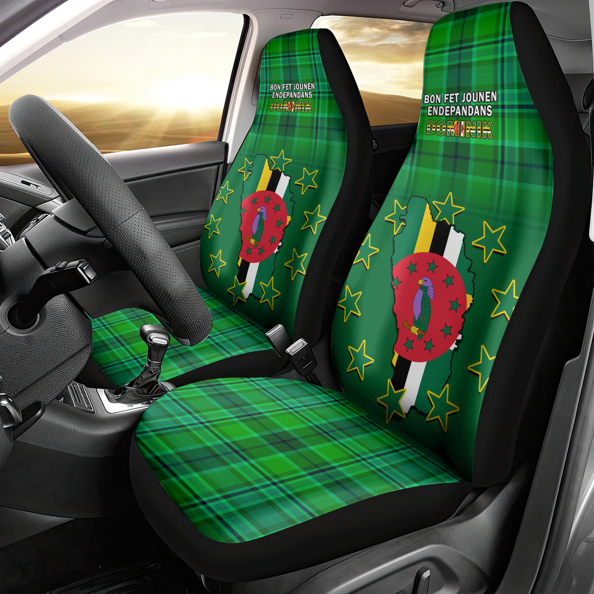 Dominica Independence Day Car Seat Cover Dominik Sisserou Parrot With Madras Pattern LT14