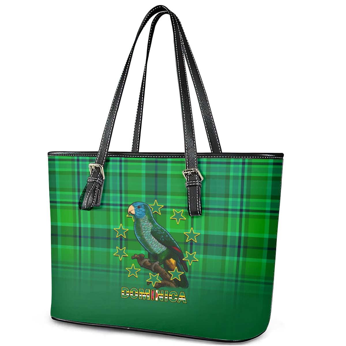 Dominica Independence Day Leather Tote Bag Dominik Sisserou Parrot With Madras Pattern LT14
