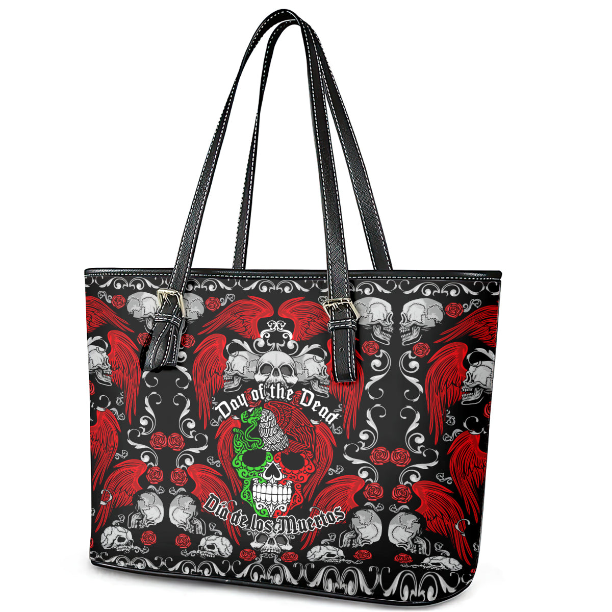 Mexico Day Of The Dead Leather Tote Bag Mexican Sugar Skull Dia de los Muertos LT14