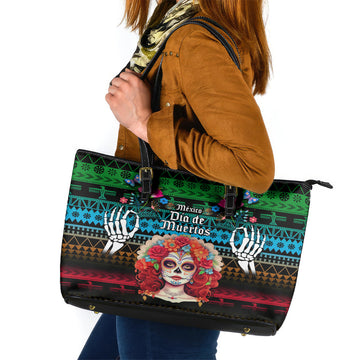 Mexico Day Of The Dead Leather Tote Bag Mexican La Catrina Dia de los Muertos LT14
