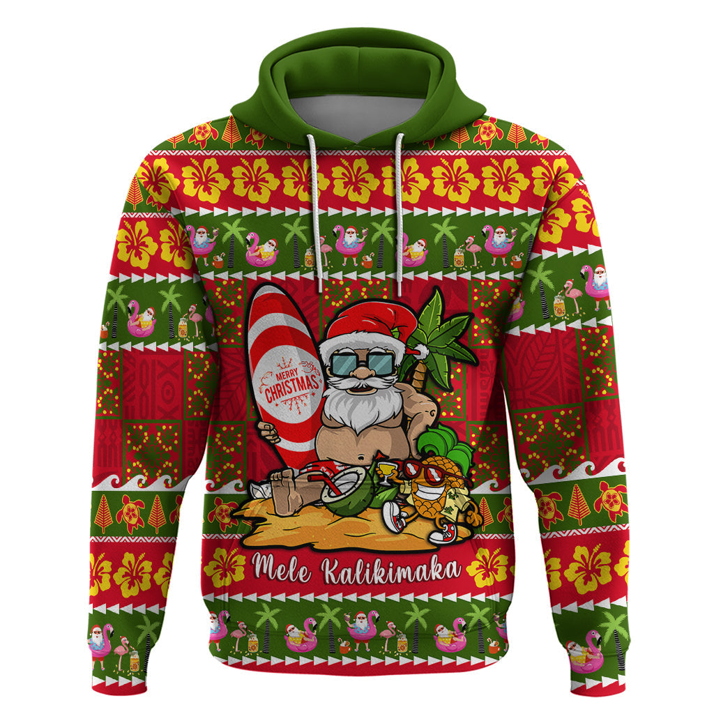 Personalised Hawaii Surfing Santa Christmas Hoodie Tropical Pineapple Mele Kalikimaka Quilt Pattern LT14