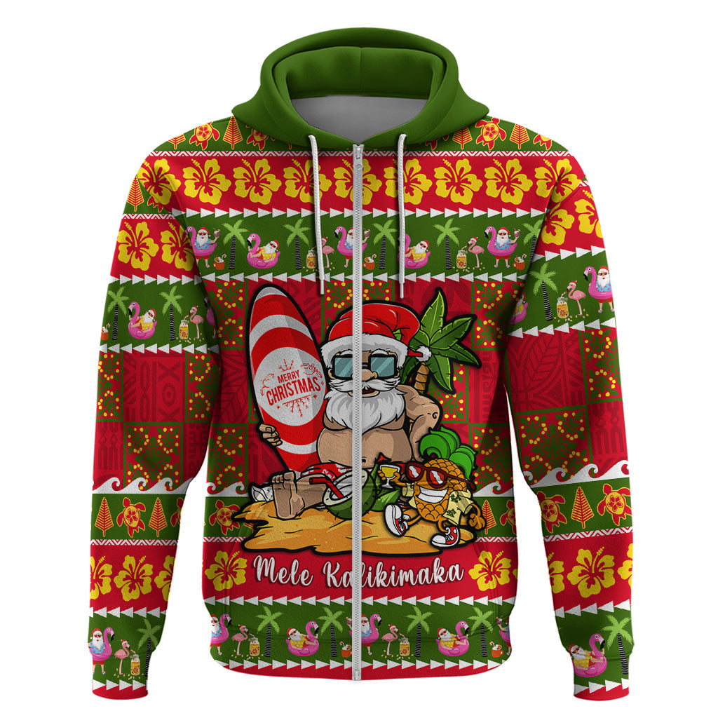Personalised Hawaii Surfing Santa Christmas Hoodie Tropical Pineapple Mele Kalikimaka Quilt Pattern LT14