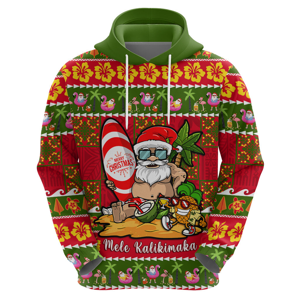 Personalised Hawaii Surfing Santa Christmas Hoodie Tropical Pineapple Mele Kalikimaka Quilt Pattern LT14