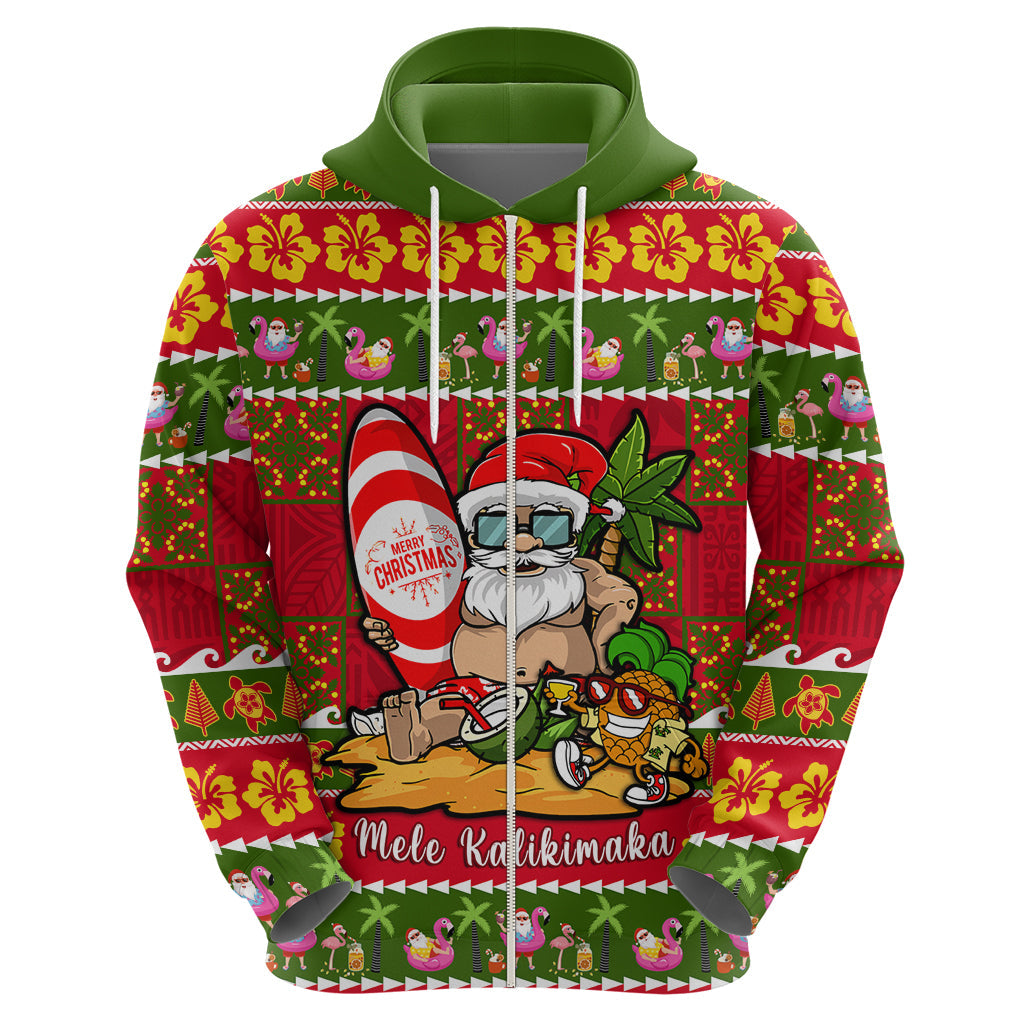 Personalised Hawaii Surfing Santa Christmas Hoodie Tropical Pineapple Mele Kalikimaka Quilt Pattern LT14