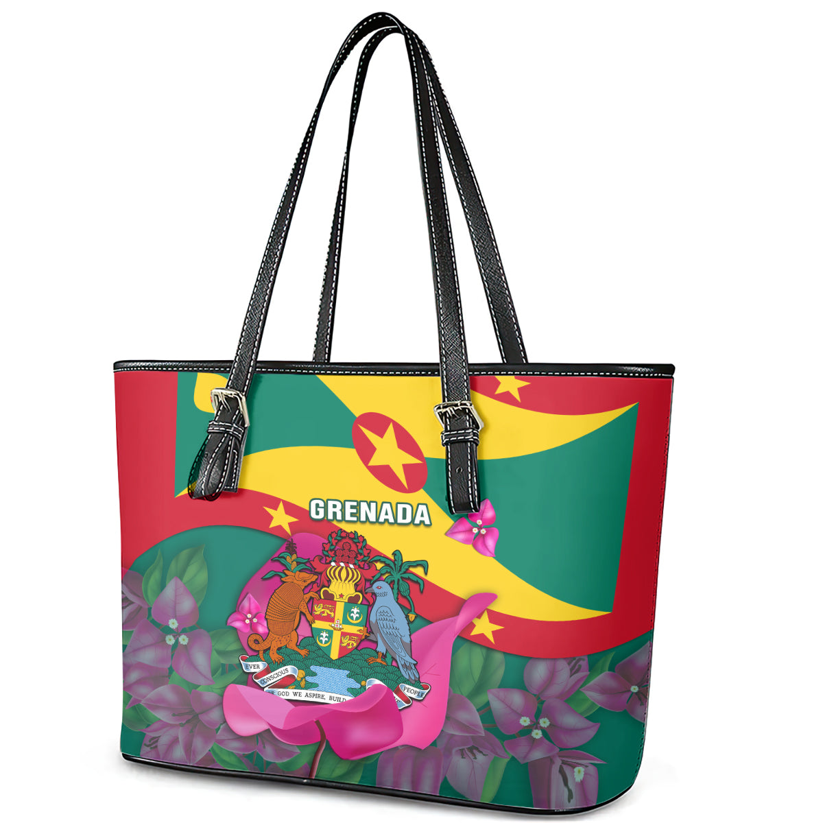 Grenada Independence Day Leather Tote Bag Gwenad Bougainvillea Flowers LT14