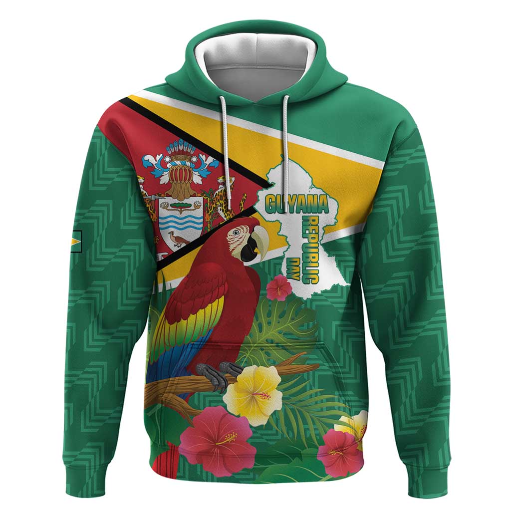 Guyana Republic Day Hoodie Scarlet Macaw With Map Tropical Style LT14