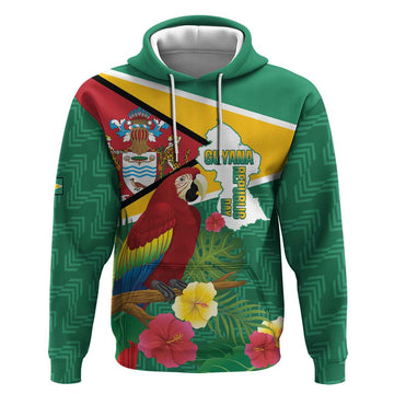 Guyana Republic Day Hoodie Scarlet Macaw With Map Tropical Style LT14
