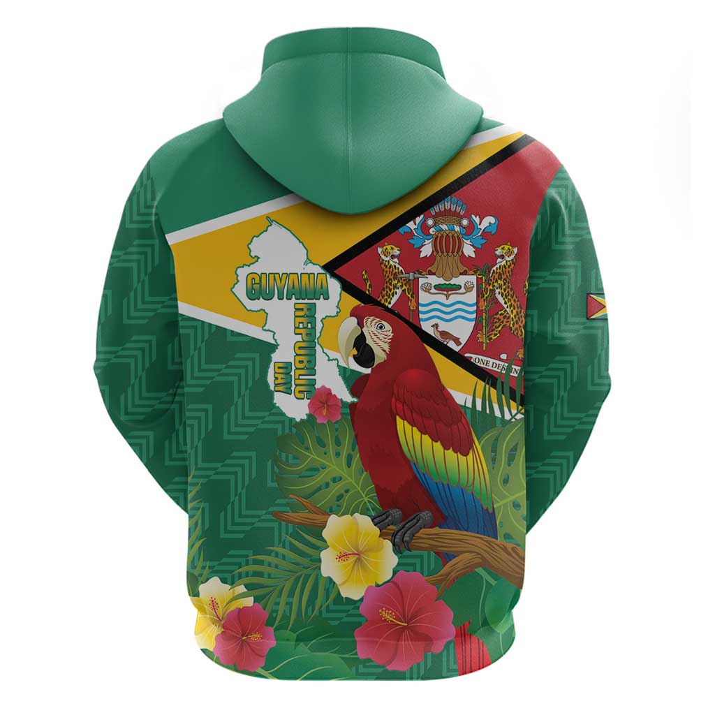 Guyana Republic Day Hoodie Scarlet Macaw With Map Tropical Style LT14