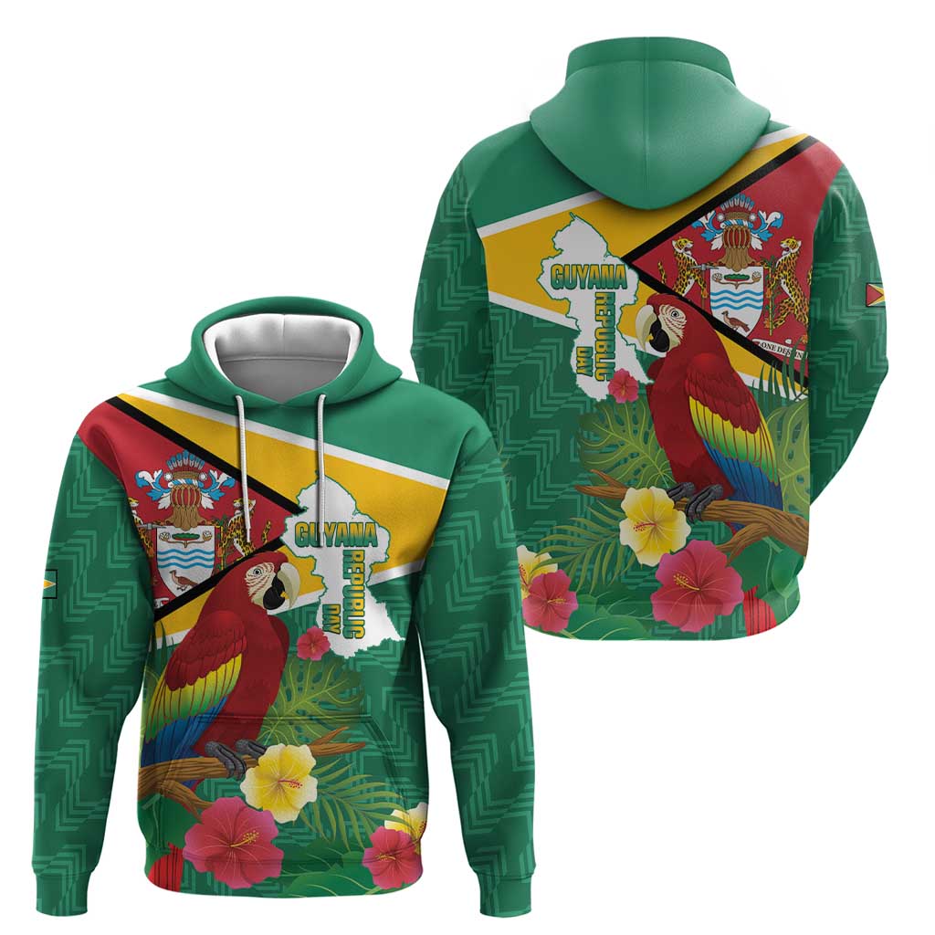 Guyana Republic Day Hoodie Scarlet Macaw With Map Tropical Style LT14