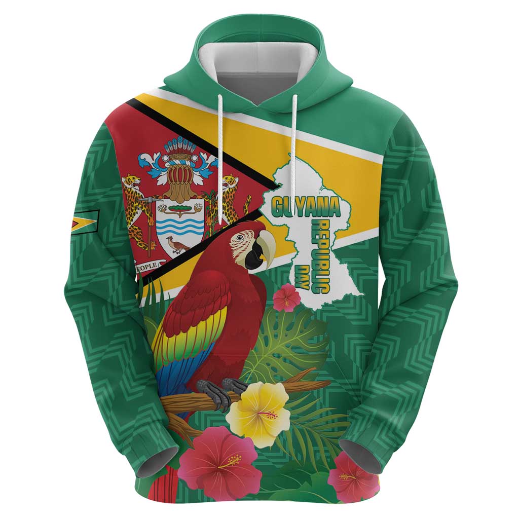 Guyana Republic Day Hoodie Scarlet Macaw With Map Tropical Style LT14