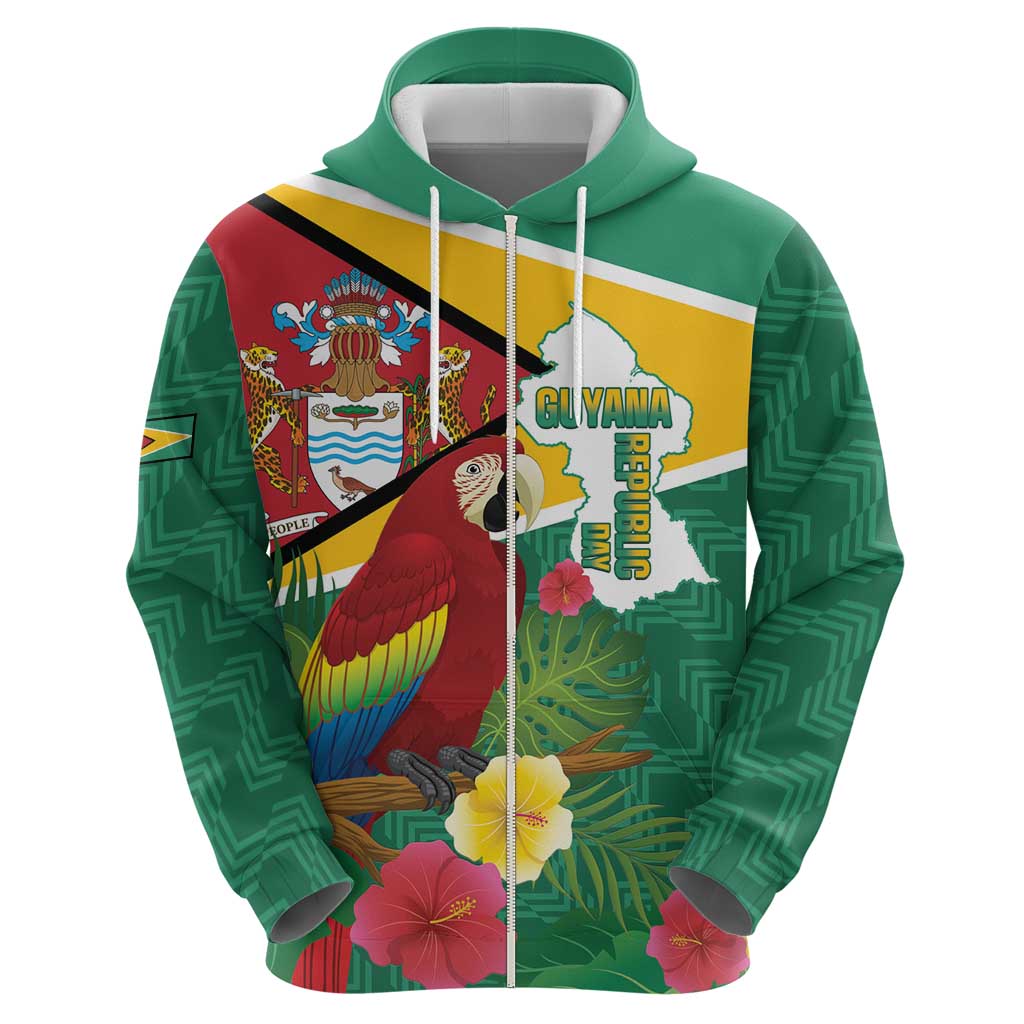 Guyana Republic Day Hoodie Scarlet Macaw With Map Tropical Style LT14