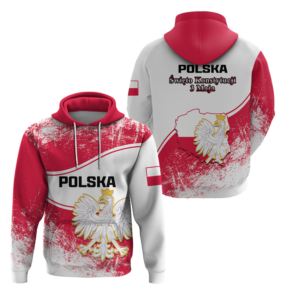 Poland Constitution Day Hoodie Coat Of Arms Grunge Style LT14