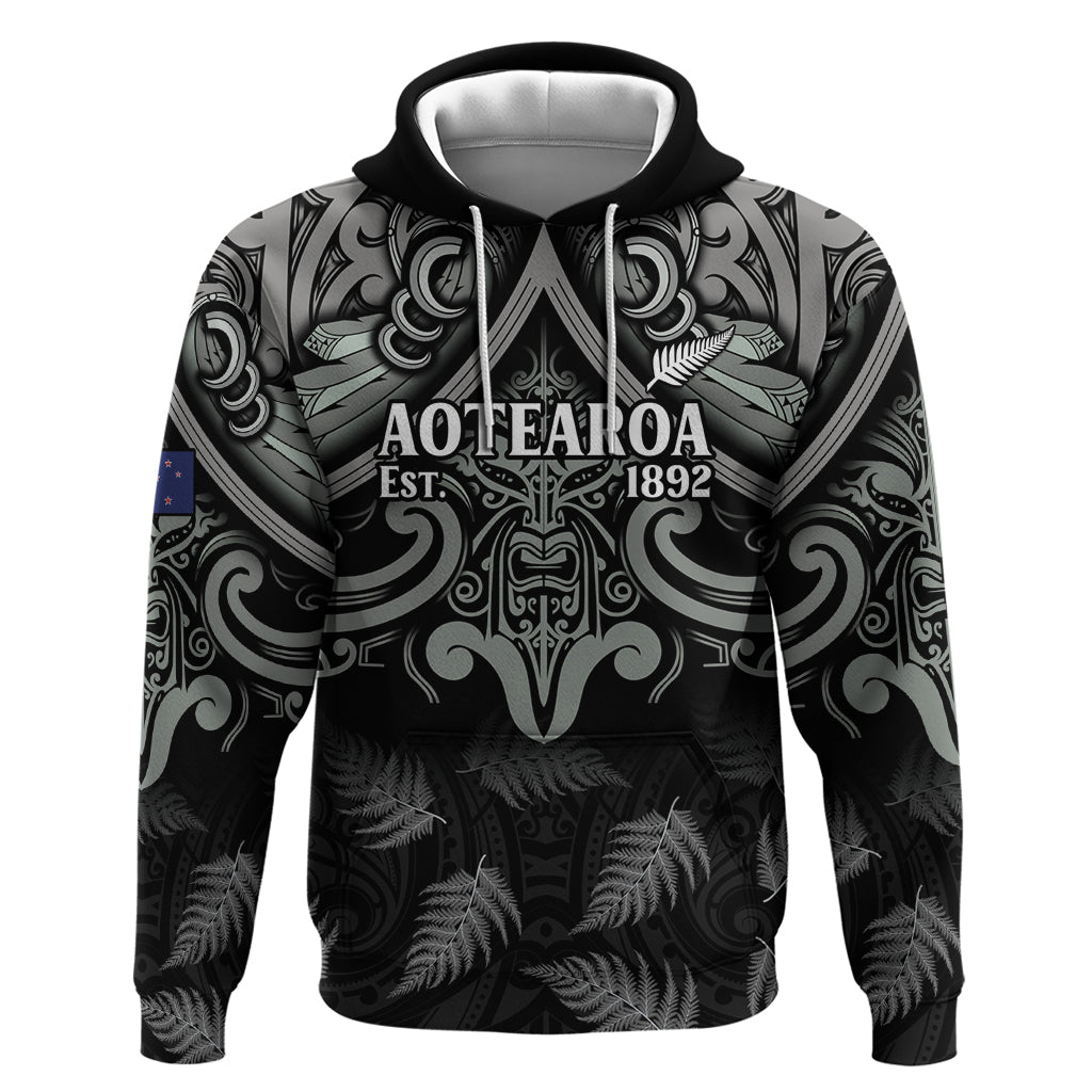 Custom New Zealand Silver Fern Rugby Hoodie All Black Since 1892 Aotearoa Moko Maori LT14