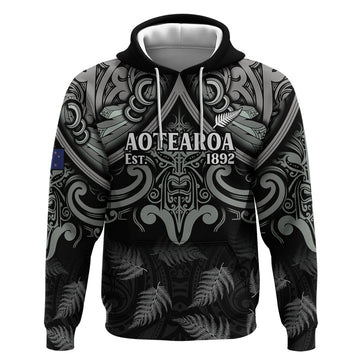 Custom New Zealand Silver Fern Rugby Hoodie All Black Since 1892 Aotearoa Moko Maori LT14