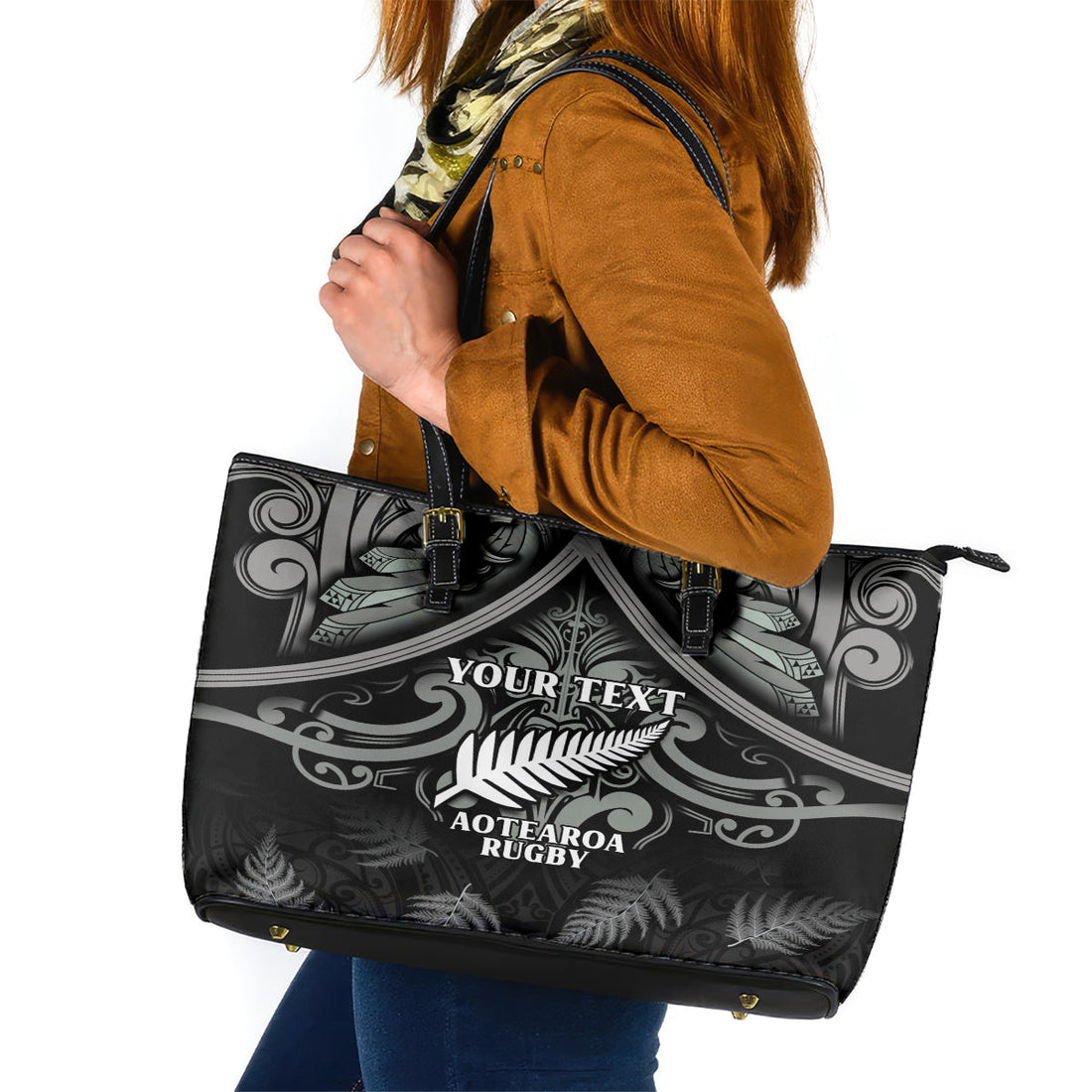 Custom New Zealand Silver Fern Rugby Leather Tote Bag All Black Since 1892 Aotearoa Moko Maori LT14