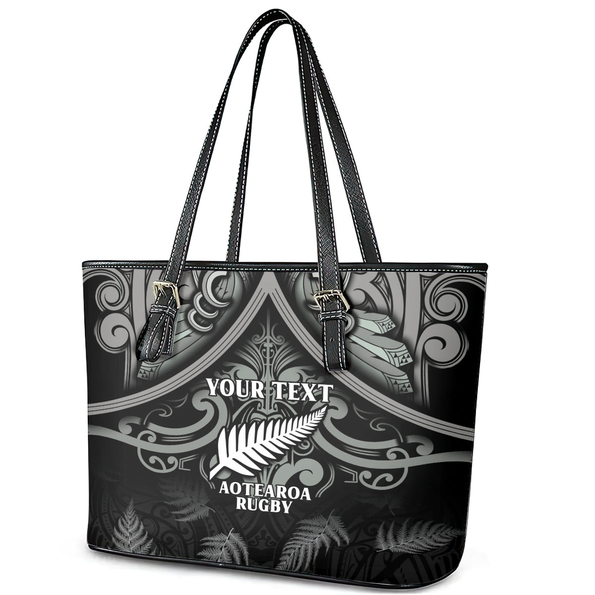Custom New Zealand Silver Fern Rugby Leather Tote Bag All Black Since 1892 Aotearoa Moko Maori LT14