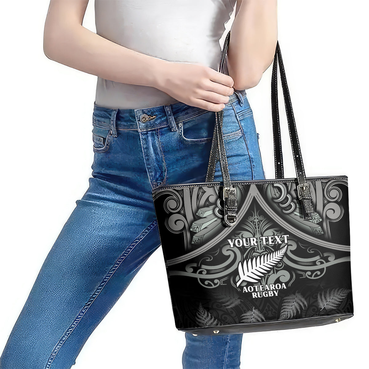 Custom New Zealand Silver Fern Rugby Leather Tote Bag All Black Since 1892 Aotearoa Moko Maori LT14