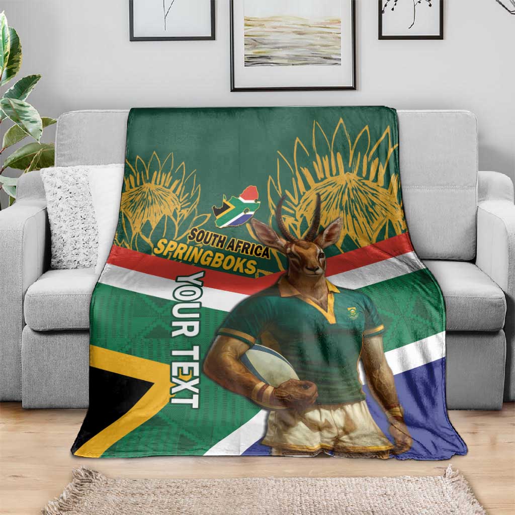 Custom South Africa Rugby Blanket 2024 Go Springboks Mascot African Pattern LT14